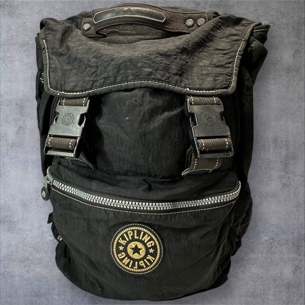 VTG HTF ‎ Kipling Ballistic Nylon Roll Top Rucksack Backpack Black Laptop Bag
